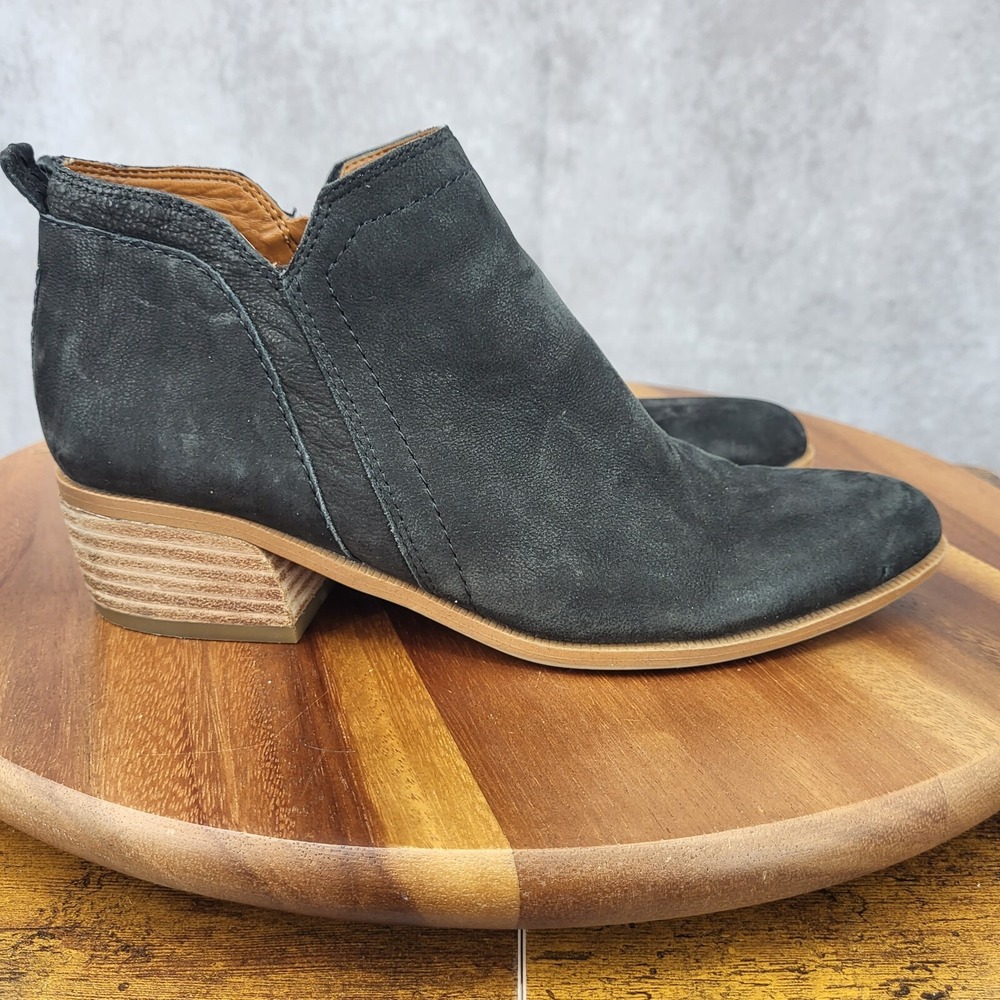 Franco Sarto Laslo Ankle Boots Womens 6 M Black Suede Leather Zip Up Booties‎